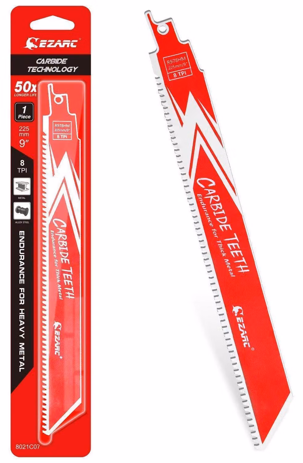 Lame per seghetto alternativo in metallo duro (carburo) per metallo, ghisa e acciaio, 225 mm, 8 denti per pollice, 1 pezzo, modello R978HM