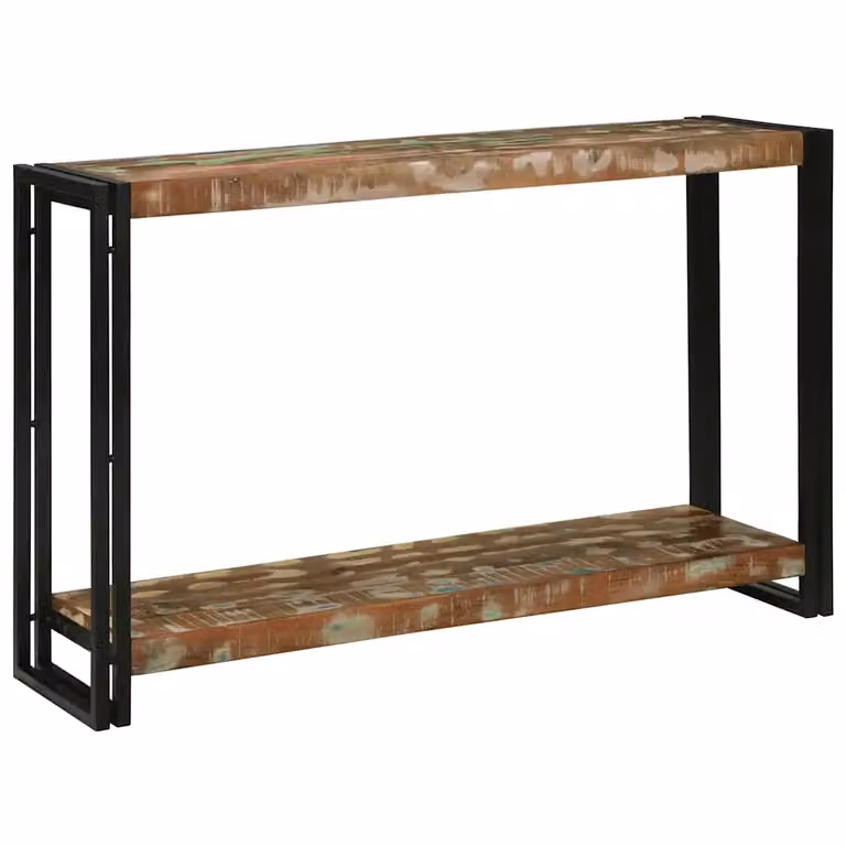 vidaXL Tavolo consolle moderno in legno recuperato e metallo, marrone multicolore, L 120 x P 33 x H 75 cm