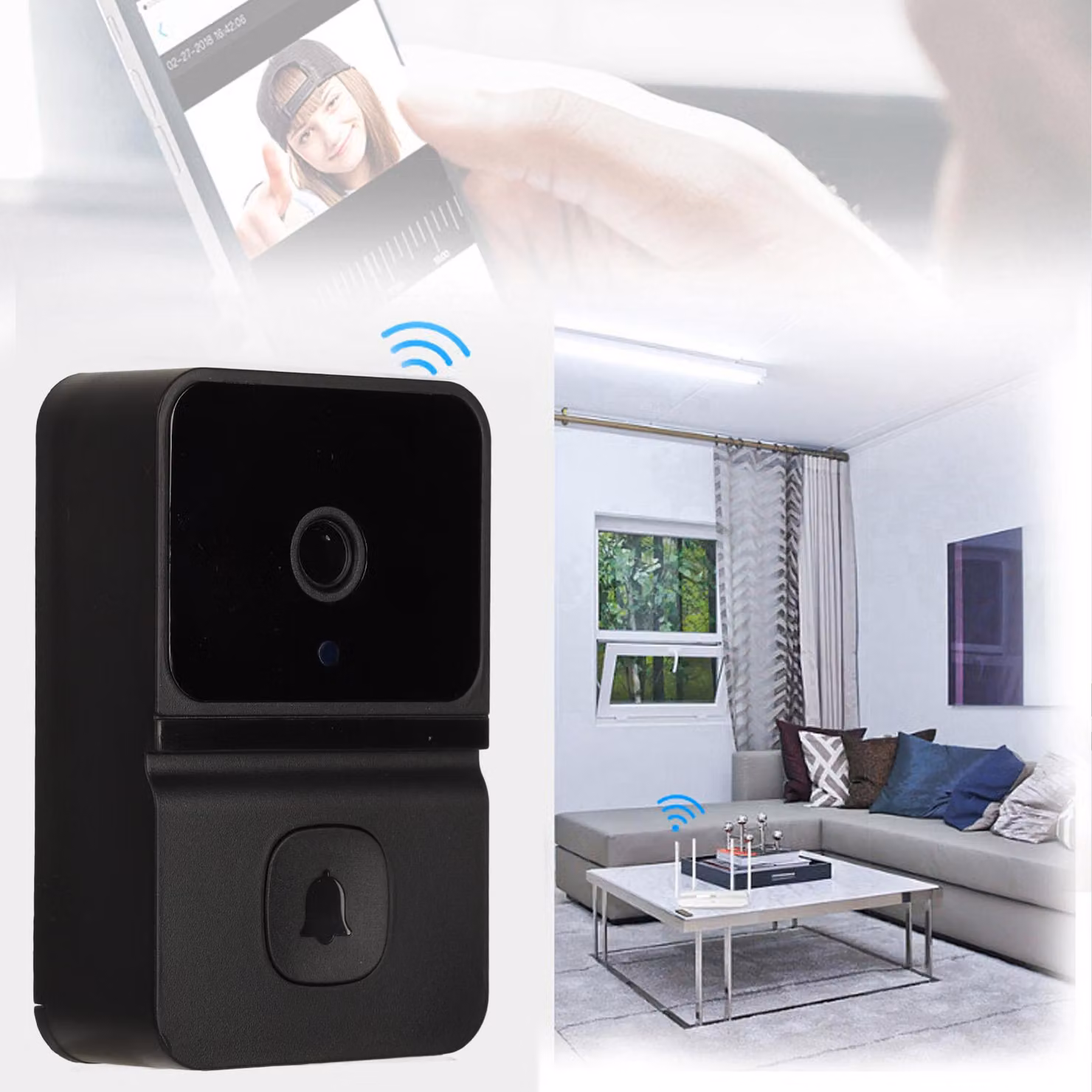 Z30 Black, campanello wireless, videocamera Wi-Fi 1080P con visione notturna, obiettivo grandangolare HD, riproduzione su cloud storage per la casa
