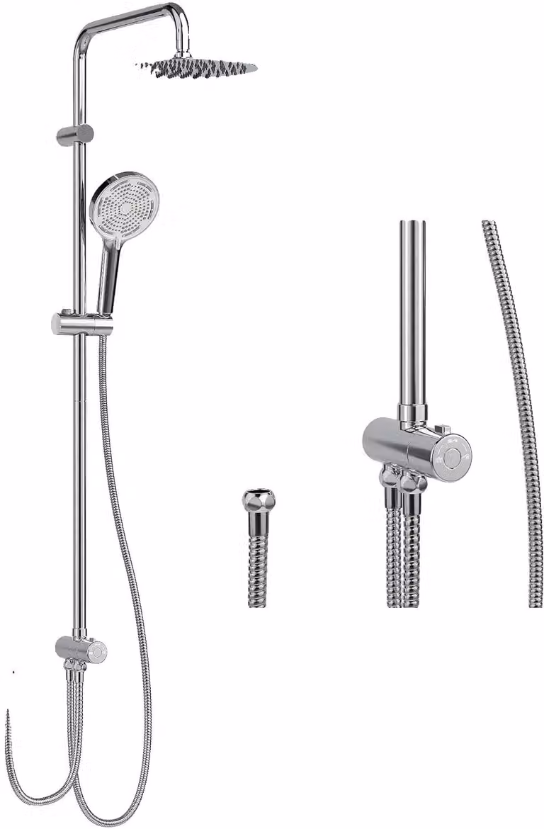 Sistema doccia, soffione da 250 mm, materiale: acciaio inossidabile, doccetta manuale a 3 getti, altezza regolabile, ugelli autopulenti