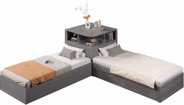 Letto 90x200 cm in velluto grigio con cassetti e rete a doghe， senza materasso
