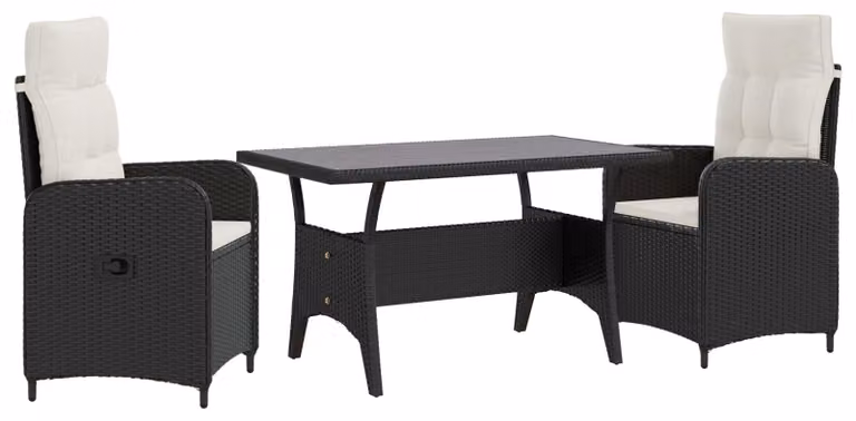 Set da pranzo per esterni 3 pcs Nero e Bianco Crema polyrattan