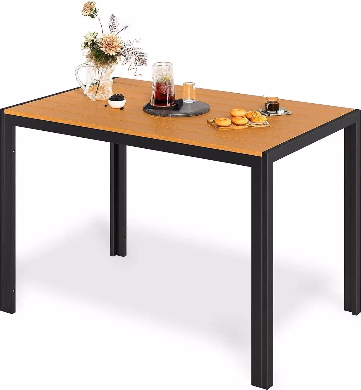 Tavolo da pranzo per esterni - Tavolo da giardino in alluminio - 110×70×73 cm - Doghe effetto legno 9,5×7 cm - Per 6 persone - Resistente alle intemperie - Rosso rosato