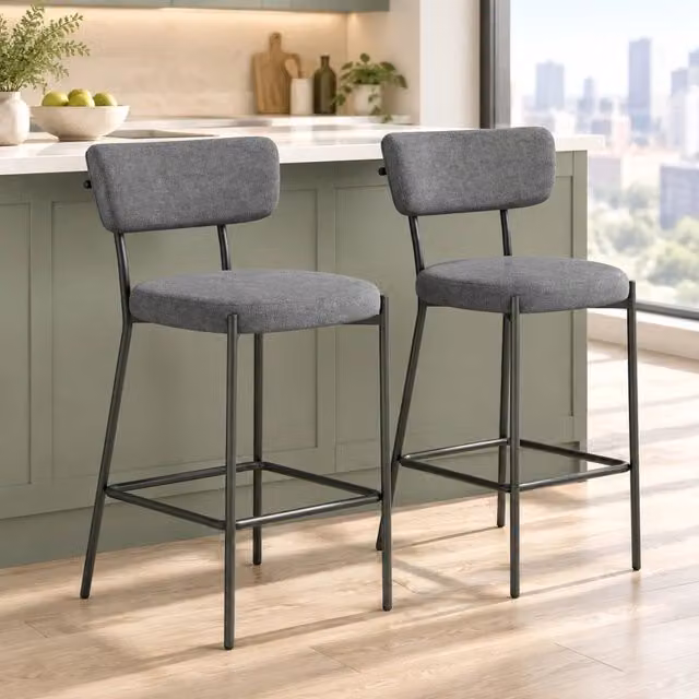 Set di 2 sgabelli da bar 49x53x93 cm con schienale curvo in poliestere grigio