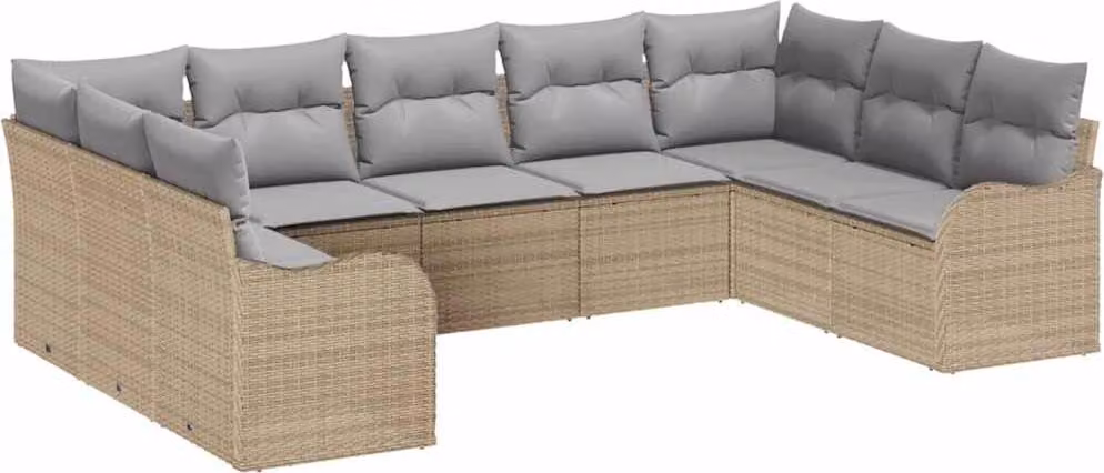 Set Divano da Giardino 9 pcs beige e grigio chiaro polyrattan