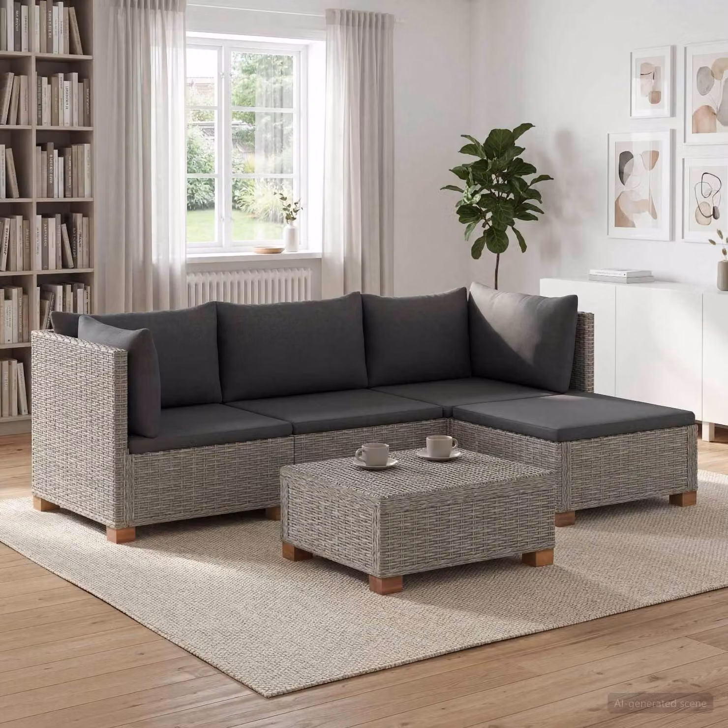 Maison Exclusive - Set da salotto in rattan naturale, composto da 5 pezzi, con cuscini, colore grigio Kubu