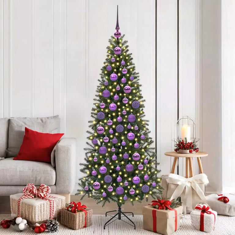 vidaXL Set di Palle di Natale con 300 LED Bianco Caldo, Colore Lillà, 120 Pezzi, Diametro: 6 cm