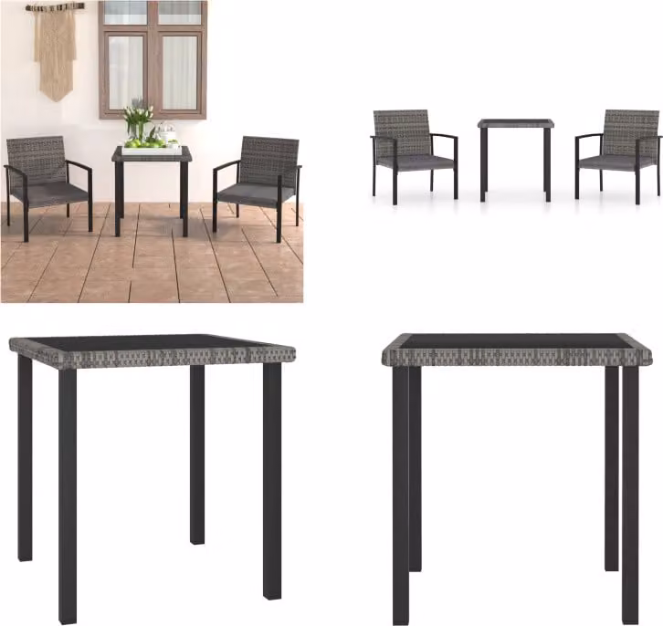 vidaXL Gruppo da pranzo da giardino 3 pezzi in poly rattan grigio - Gruppo da pranzo da giardino - Gruppi da pranzo da giardino - Gruppo di seduta - Gruppi di seduta