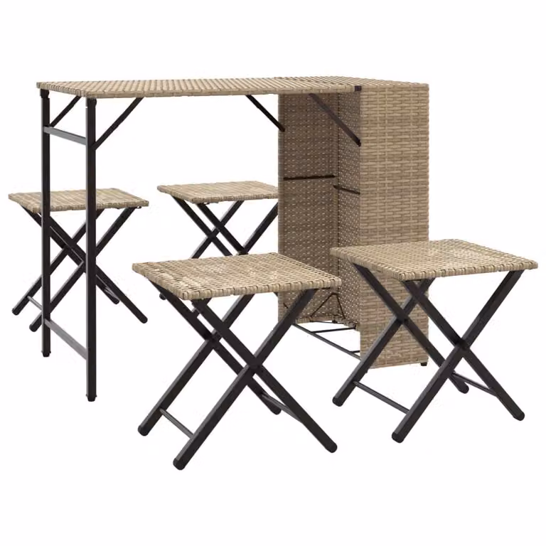 Set da Pranzo da Giardino Pieghevole 5pz Beige in Polyrattan