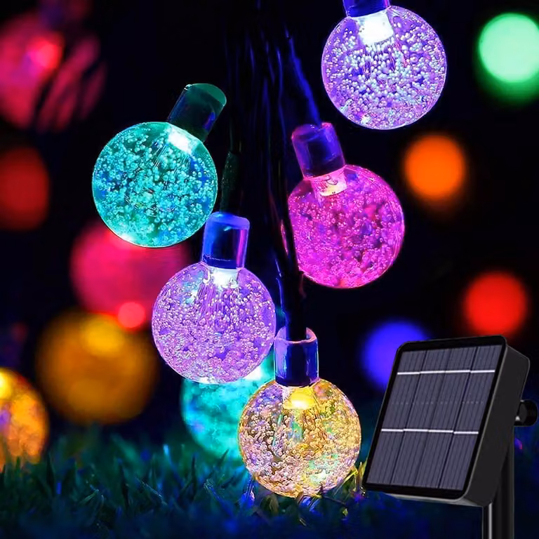 Catena luminosa solare con 50 LED, lunghezza 7,3 metri, multicolore, grado di protezione IP65, 8 modalità
