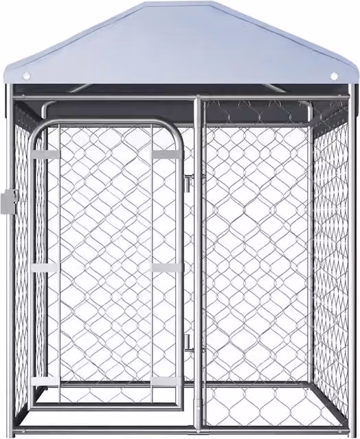 Canile da esterno Outsunny con tetto rimovibile in metallo, grigio/argento, L/P/H: 100 x 100 x 125 cm