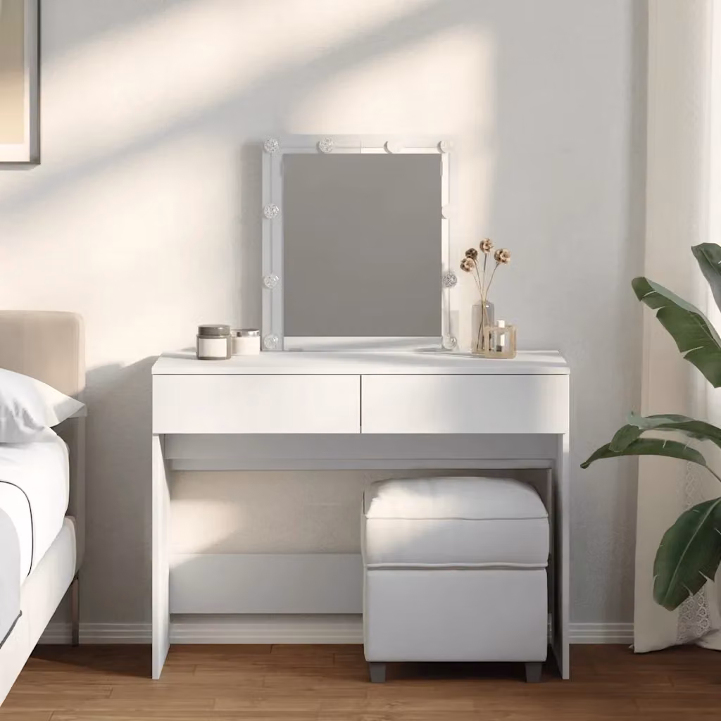 Toeletta Hollywood con LED Bianco e Finitura Lucida L: 100 cm, P: 40 cm, H: 130 cm – 2