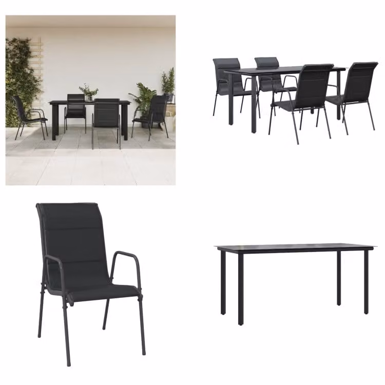 vidaXL Set da pranzo da giardino 5 pezzi in acciaio nero e textilene - set da pranzo da giardino - set di sedute da giardino - set di sedute da esterno - tavolo da giardino