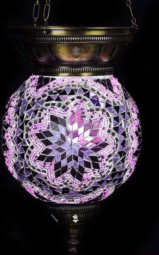 Lampada a sospensione turca sfera viola 25 cm - Lampada a sospensione orientale con vetro mosaico per un'illuminazione suggestiva
