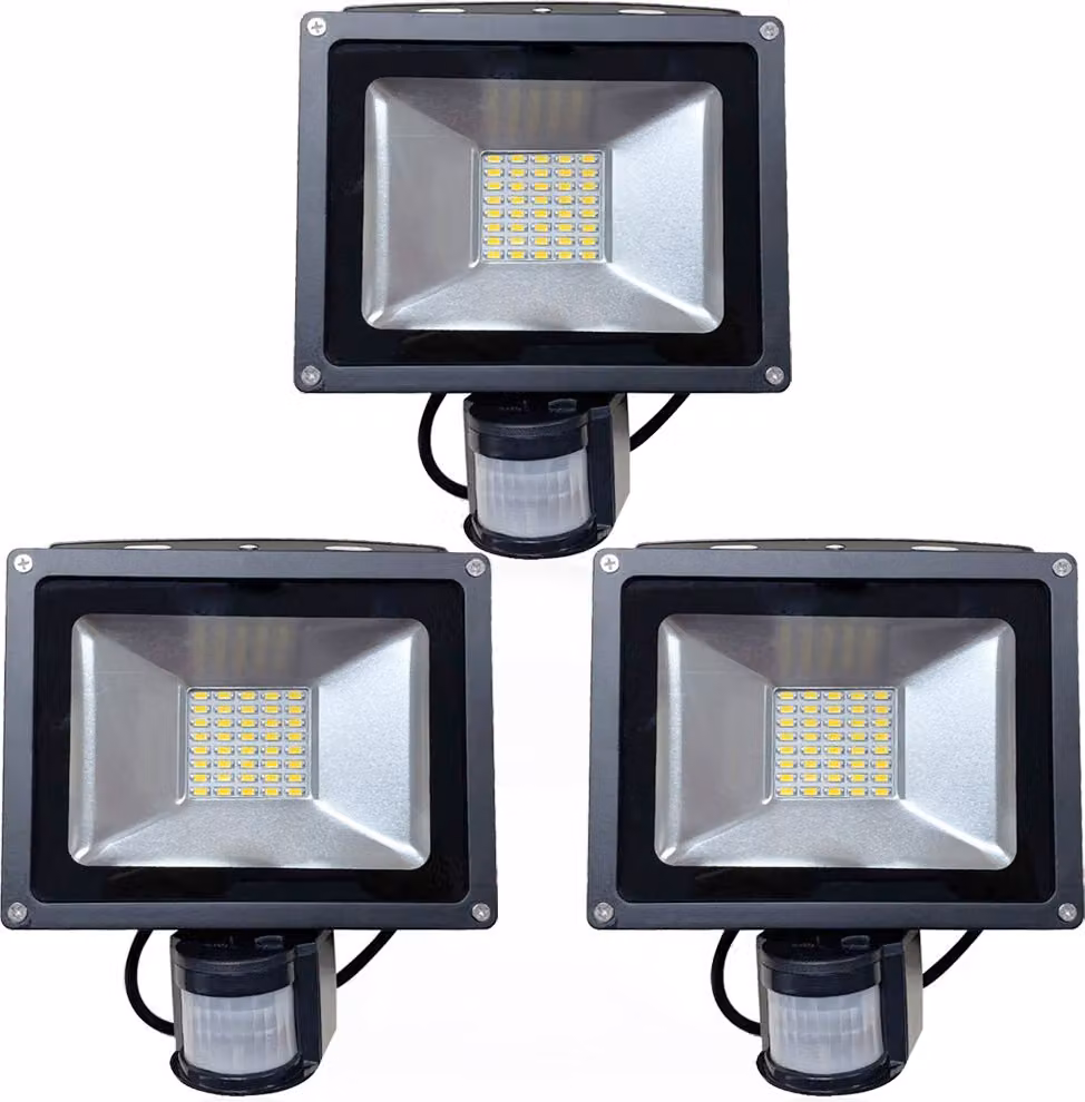 Greenmigo 3X 30W SMD LED Spot con sensore di movimento, proiettore da esterno 3000K bianco caldo, lampada da esterno IP65 impermeabile, faretto per giardino, garage, hotel