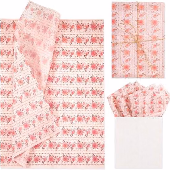 Carta decorativa per confezioni regalo - Carta da regalo - Rosa - Sacchetti regalo - Matrimoni - Motivo: rose - 30 pezzi, 35 x 50 cm - Carta da regalo per compleanni e feste
