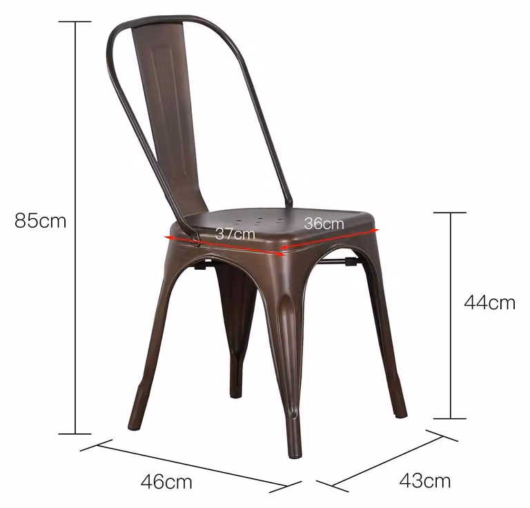 Sedie da pranzo in metallo - Set di 4 sedie - Impilabili - Con schienale - Adatte per cucina, giardino, bar, caffè, ristorante - Colore marrone