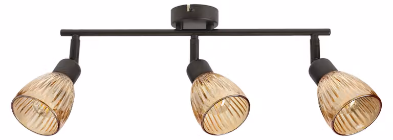 Lampada da soffitto con paralumi scanalati color ambra Amcos, nero e ambra, 3xE14x40W, metallo, dimensioni: 20x52x8 cm, IP20, Candellux