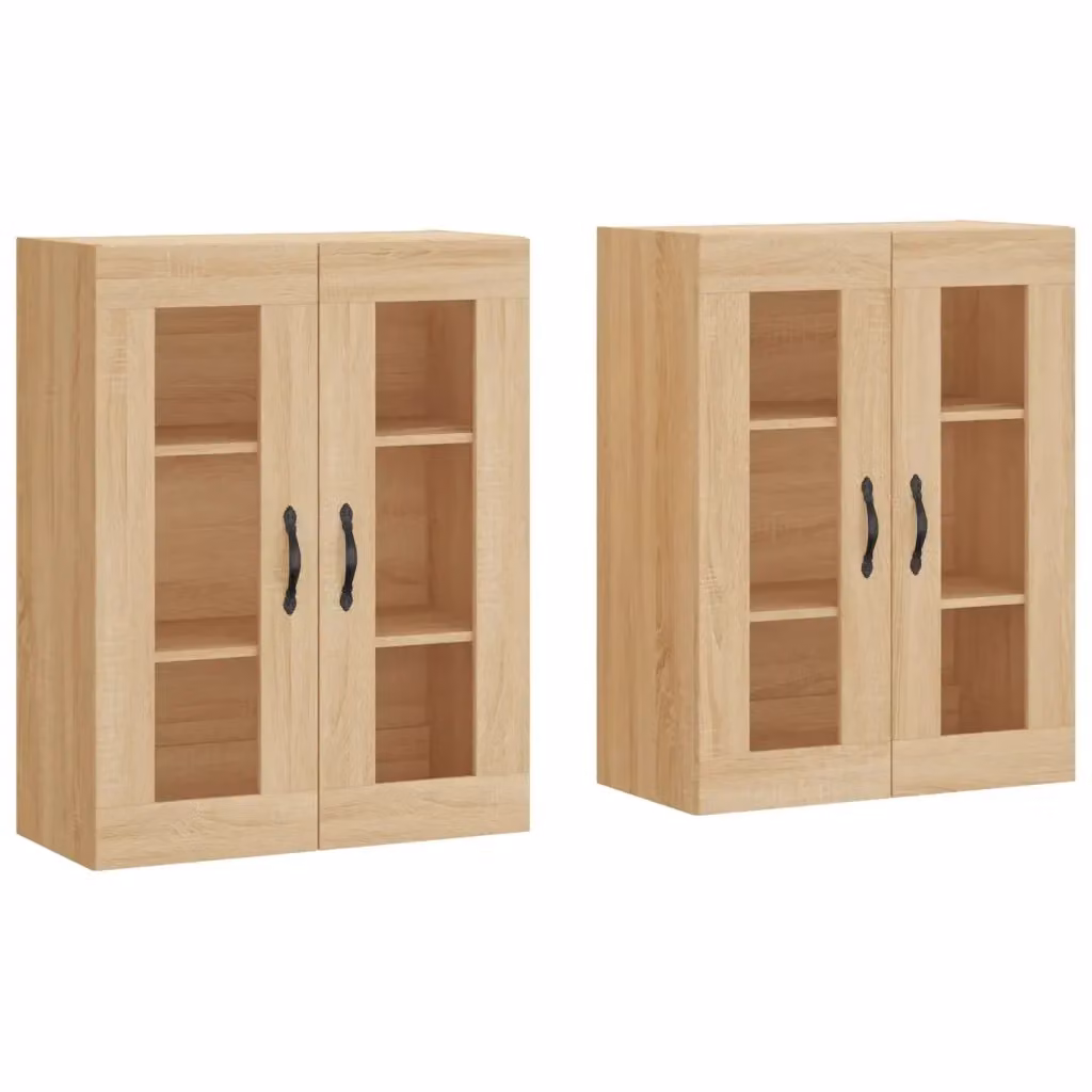 Set di 2 armadietti da parete vidaXL con ante in vetro, colore rovere e beige, ideali per il bagno, stile moderno
