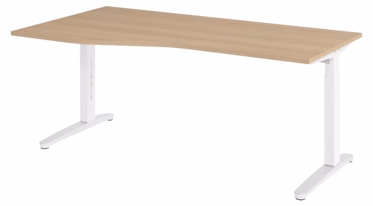 Scrivania bümö serie XB - Dimensioni: 180 x 100 cm, finitura: rovere, struttura: bianco/alluminio lucido