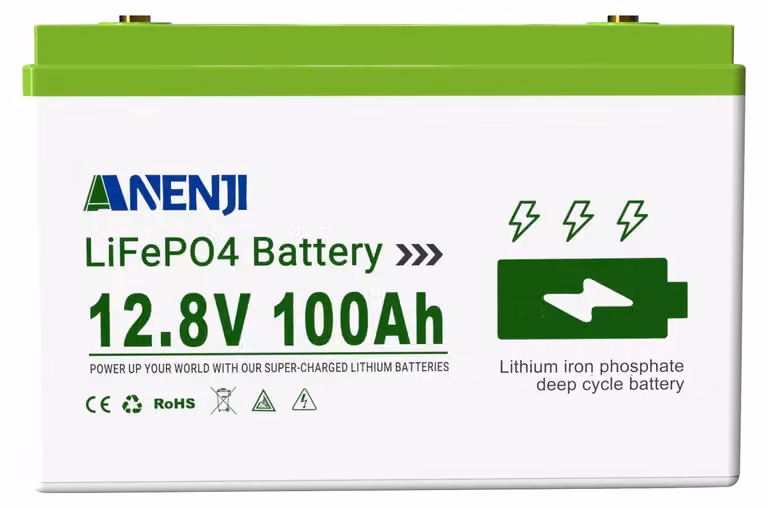Batteria al litio-ferro-fosfato LiFePO4 - Batteria solare 12,8V 100Ah - Sistema di accumulo energetico da 1,28 kWh - >6000 cicli - BMS integrato - 12V, sistema off-grid