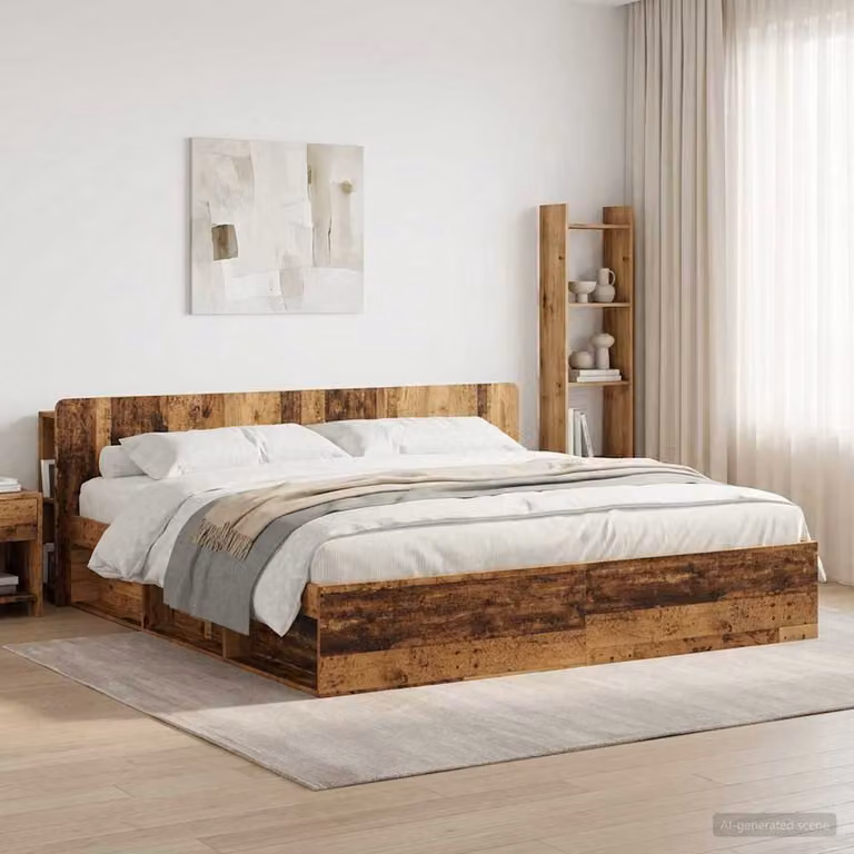Testata del letto moderna vidaXL in legno ingegnerizzato marrone con ripiano integrato e scomparti laterali