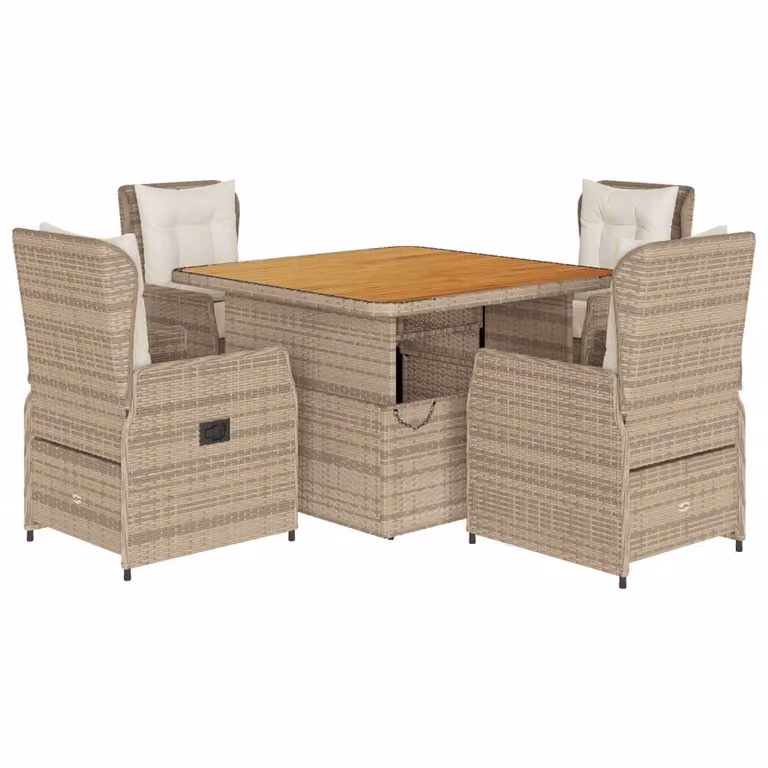 Set da Pranzo da Giardino 5 pz con Cuscini Beige in Polyrattan