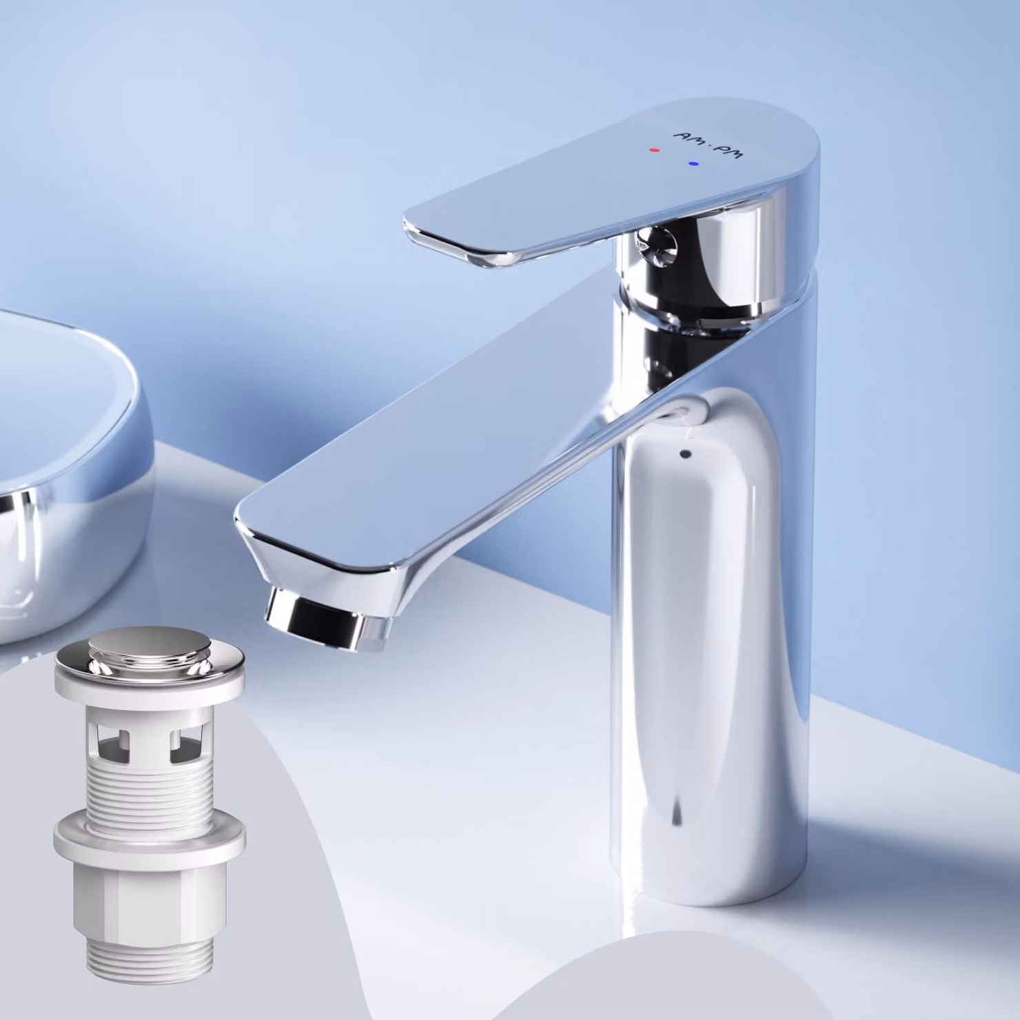 AM.PM Rubinetto da bagno con scarico a scomparsa per lavabo Rubinetto da bagno cromato Rubinetto da lavabo con scarico a scomparsa Valvola in ottone da 1 1/4 di pollice Scarico