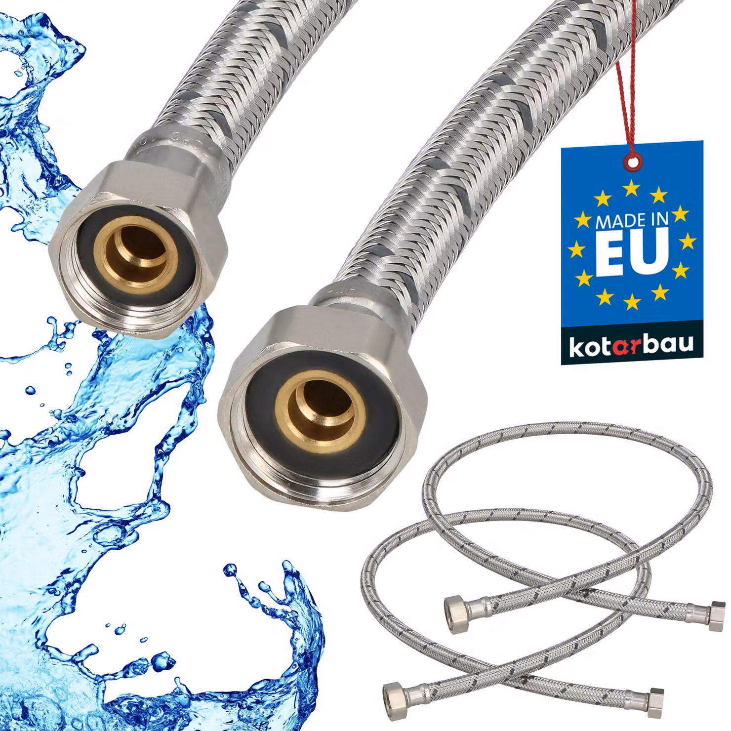 KOTARBAU® 2 Pezzi Tubo Flessibile per Rubinetto 1/2“ x 3/8“ Rivestito in Acciaio Inox 100 cm Tubo Flessibile per Rubinetto Cucina Argento