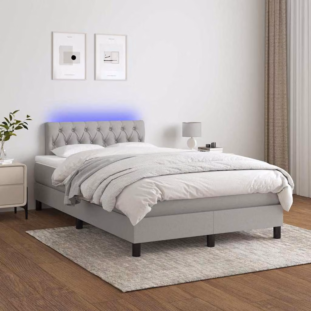 Letto Ibrido con Materasso e Illuminazione LED vidaXL, Grigio Chiaro, L/P/H: 120 x 200 cm – 1