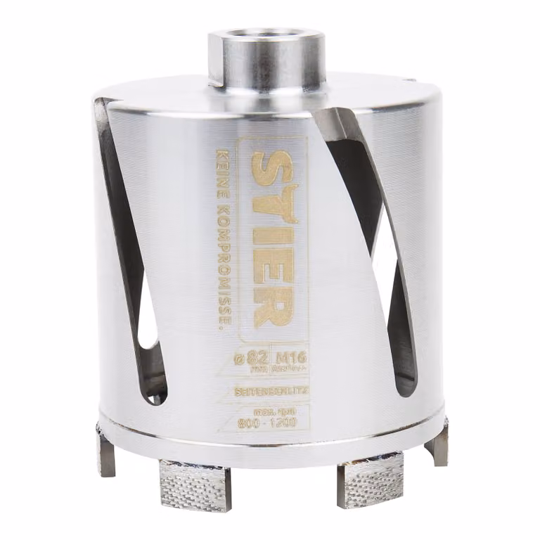 STIER Premium punta diamantata per svasatura di prese per muratura, diametro: 82 mm, profondità della testa di foratura: 70 mm, M16, scanalature laterali per la rimozione della polvere, punta per prese, punta per presa di corrente