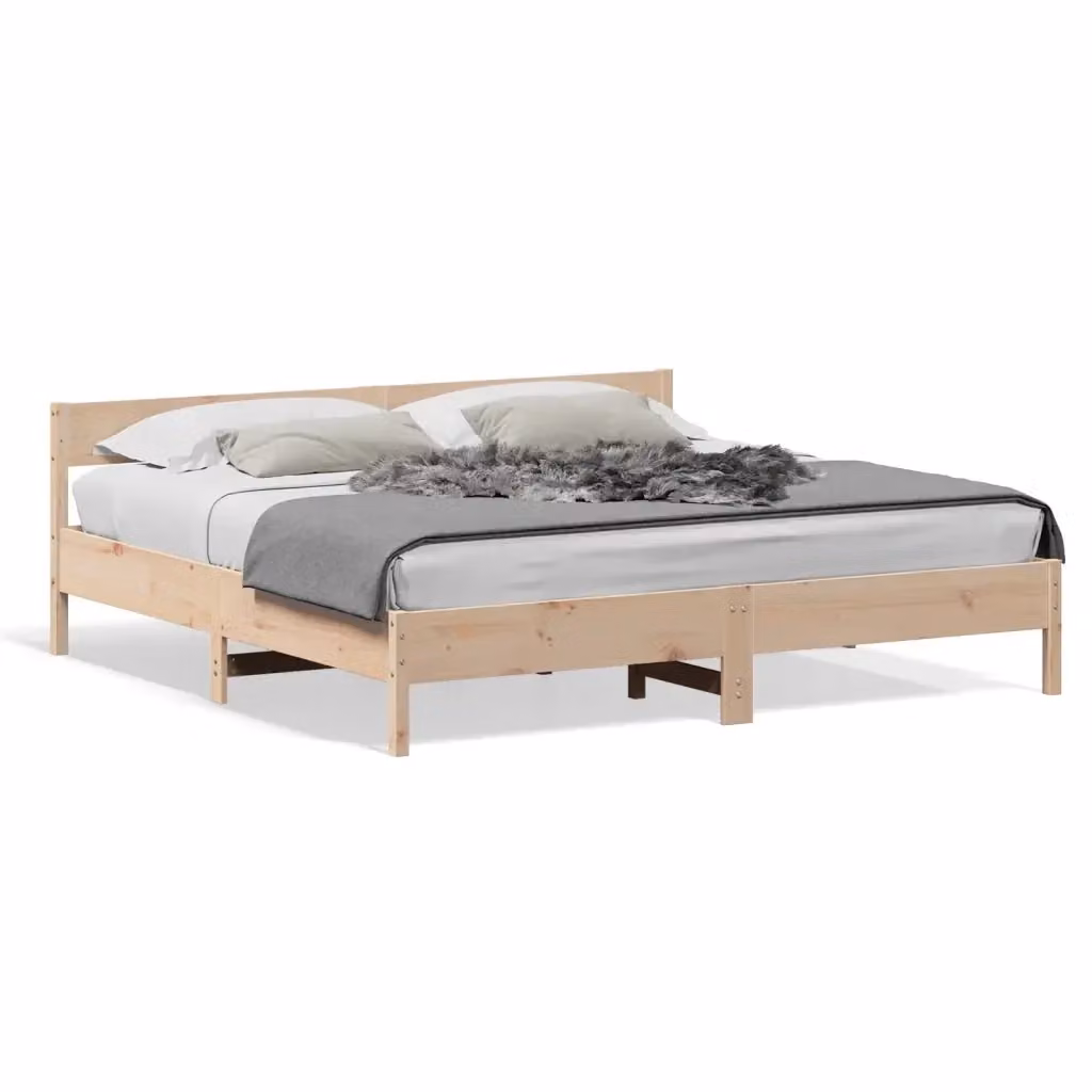 vidaXL Giroletto in legno massello di pino marrone con doghe fisse, L/P/H: 180 x 200 x 71,5 cm – 2