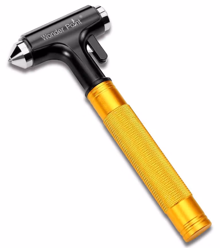 Martello di emergenza auto 3-in-1: taglia cinture di sicurezza, rompe vetri, colore giallo, confezione da 2 pezzi