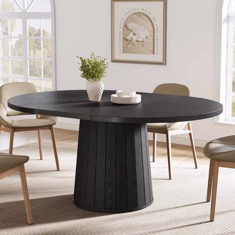 Tavolo da pranzo per 4-6 persone, tavolo da cucina moderno ovale da 140 cm in stile country, tavolo da pranzo con base in legno per cucina, sala da pranzo, soggiorno