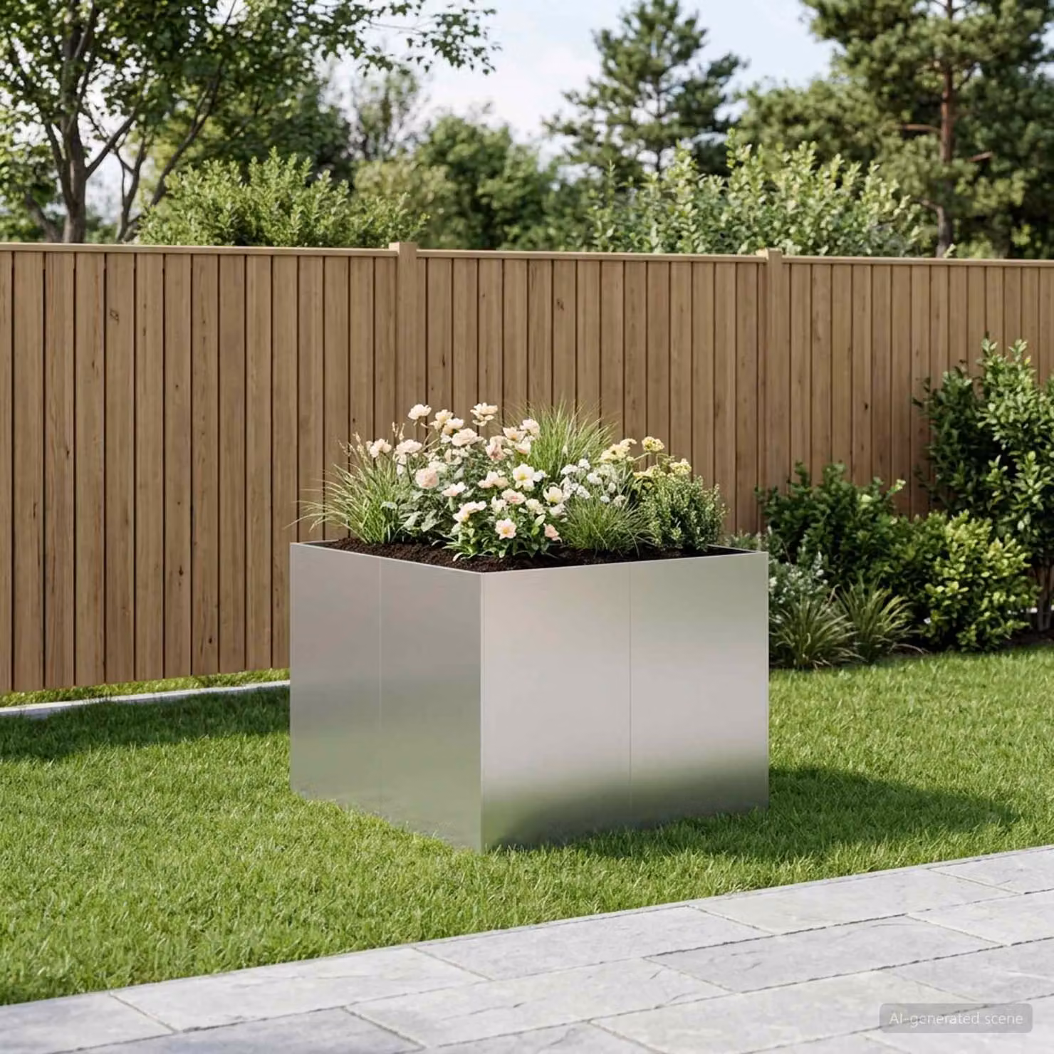 Vaso da giardino vidaXL in acciaio zincato Argento L: 80 cm, P: 80 cm, H: 60 cm