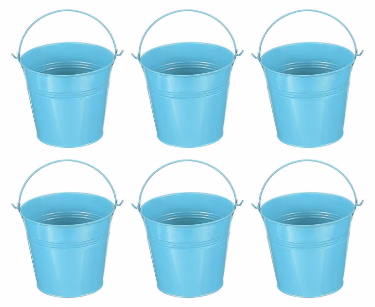 Set di 6 mini secchielli in metallo con manico, colore blu