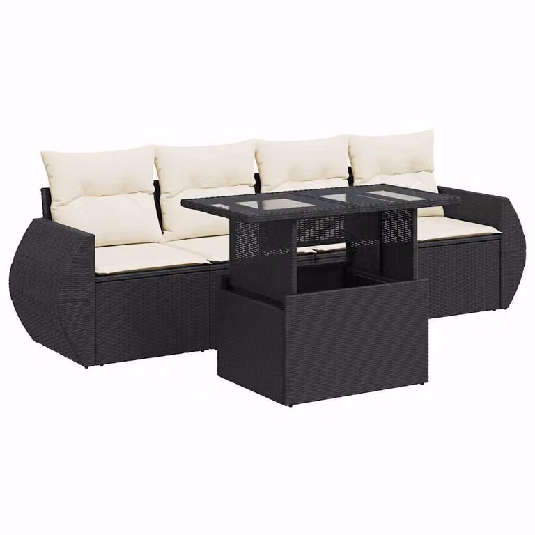 Set Divani da Giardino 5 pz con Cuscini in Polyrattan Nero