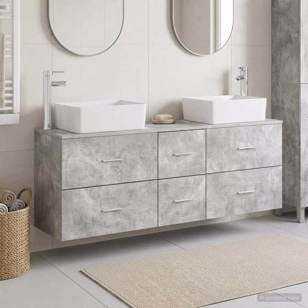 Set di mobili da bagno moderni vidaXL in legno e metallo grigio, L/P/H: 136 x 35 x 80 cm