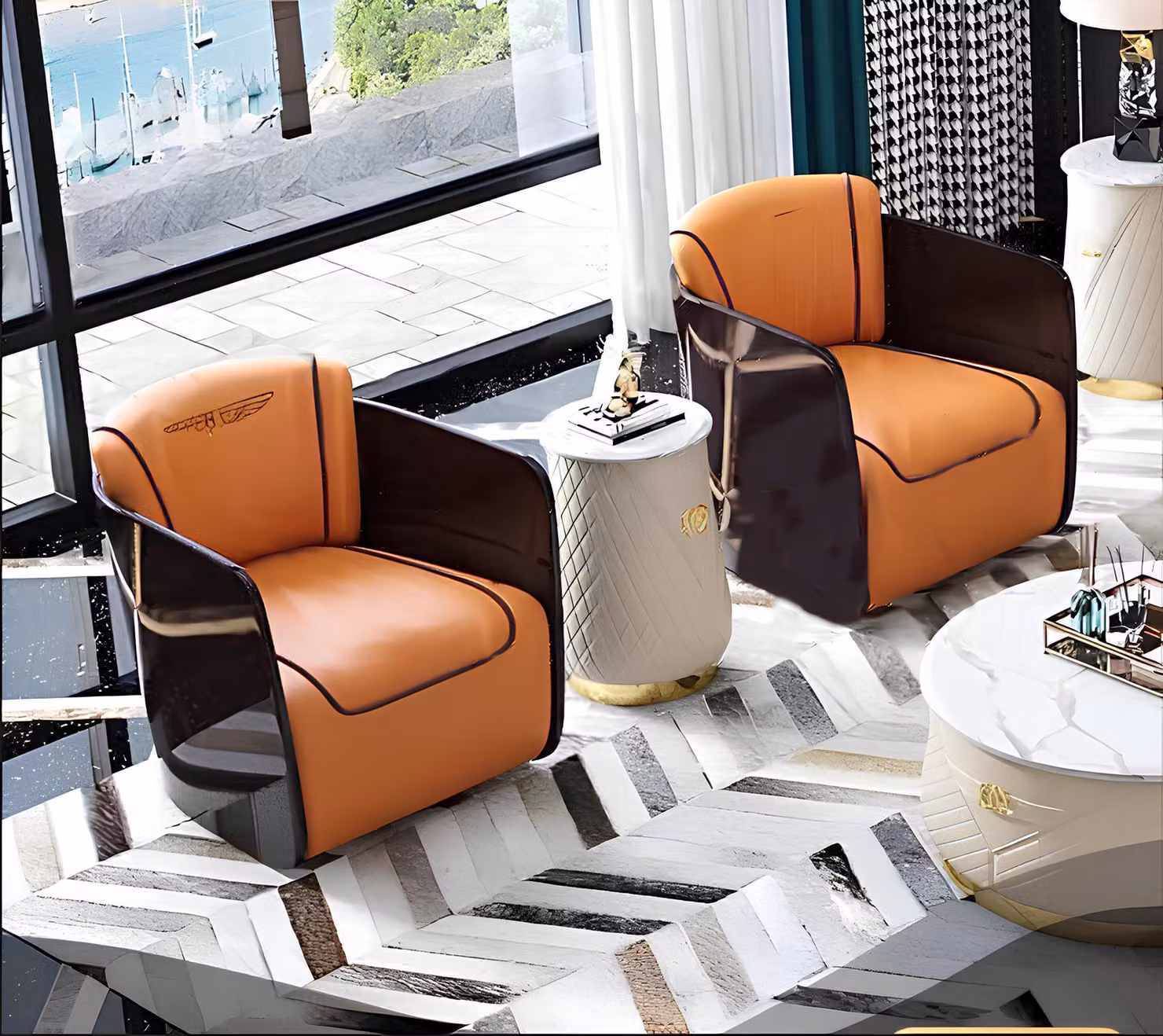 Sessel 2x Couch Sofa Fernseh Couchen Sofas Garnitur Set Couch Tisch Holz Leder