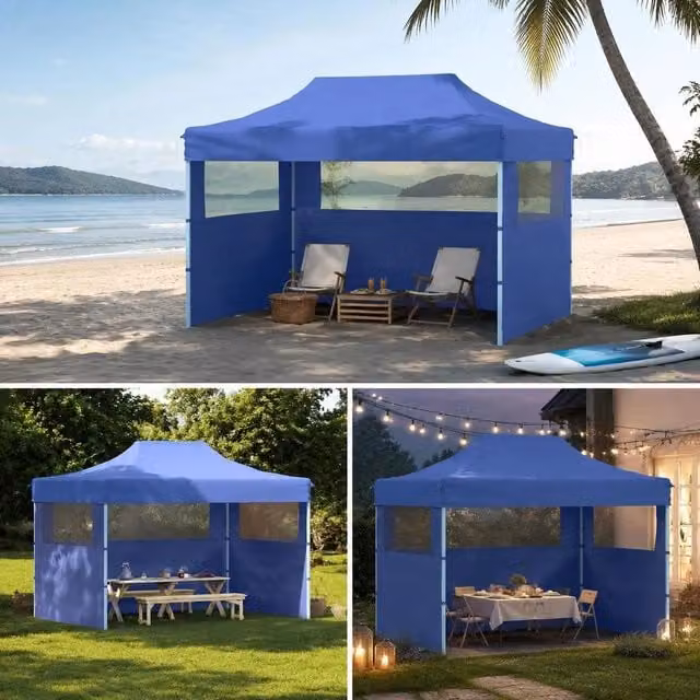Professional Foldable Party Tent With 3 Side Walls, 3x4m, Steel, Blue