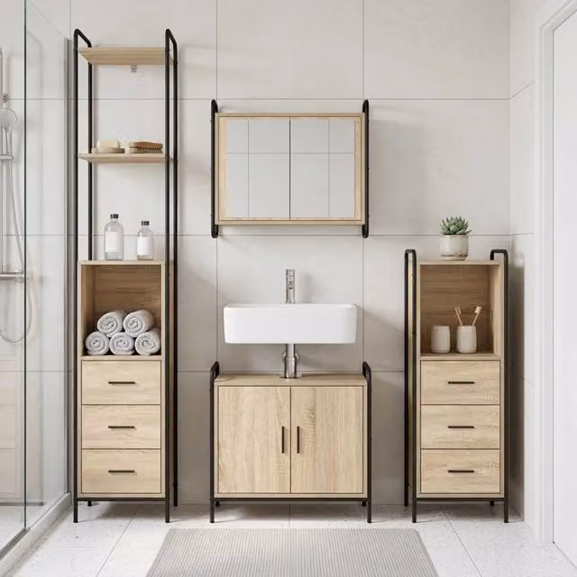 Set di Armadi da Bagno 3 pz Rovere Sonoma 40 x 36 x 200,5 cm 3444568