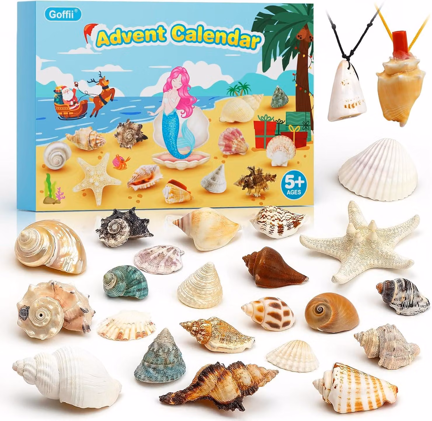 Calendario dell'Avvento 2025 per bambini - Calendario dell'Avvento natalizio con 24 giorni di conto alla rovescia - Motivo: conchiglie - Calendario dell'Avvento