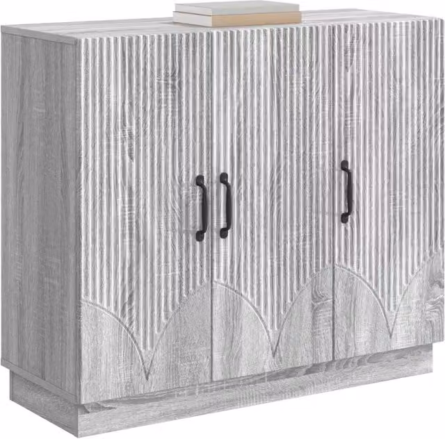 Credenza moderna in legno ingegnerizzato Grigio Sonoma per soggiorno e sala da pranzo L: 89 cm, P: 34,5 cm, H: 77 cm