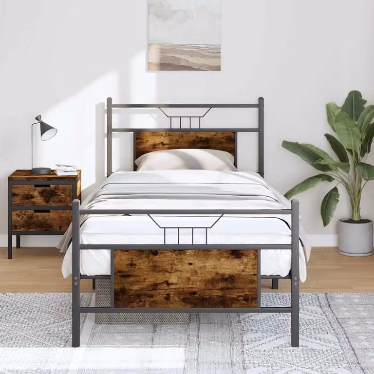 vidaXL Giroletto senza Materasso in Rovere Fumo e Metallo, L/P/H: 90 x 200 x 207 cm