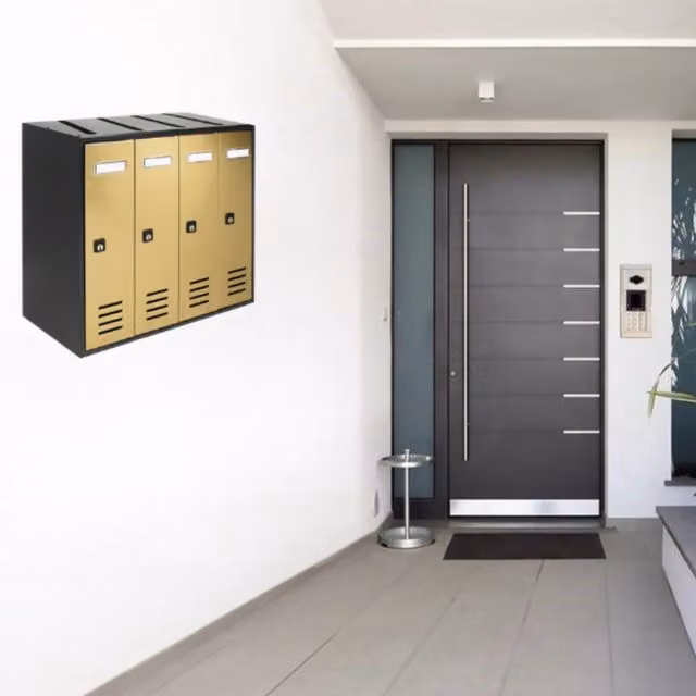 ALUBOX CUBO Cassette Postali Condominiali da 4 Posti in Lamiera Zincata, Colore Antracite con Sportelli Oro, L/P/H: 38,5 x 43 x 25 cm