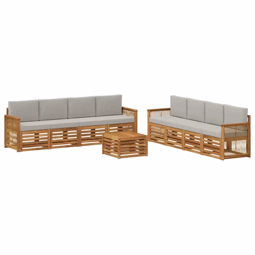 Set di divani da esterno vidaXL in legno di acacia con tavolino e cuscini, Beige e Grigio – 2