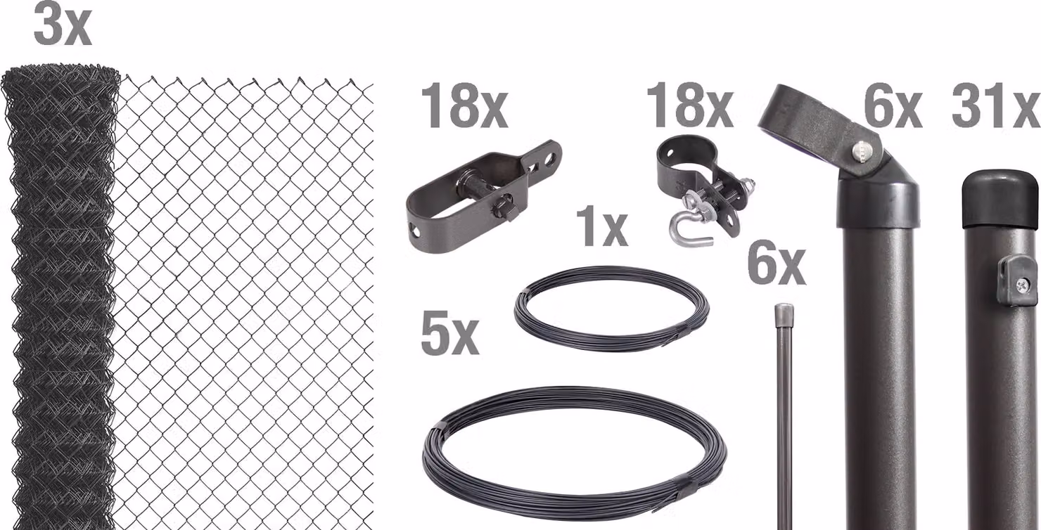 Alberts 635091 Recinzione in rete metallica come set completo di recinzione, per la posa nel calcestruzzo, antracite metallizzato, altezza 150 cm, lunghezza 75 m