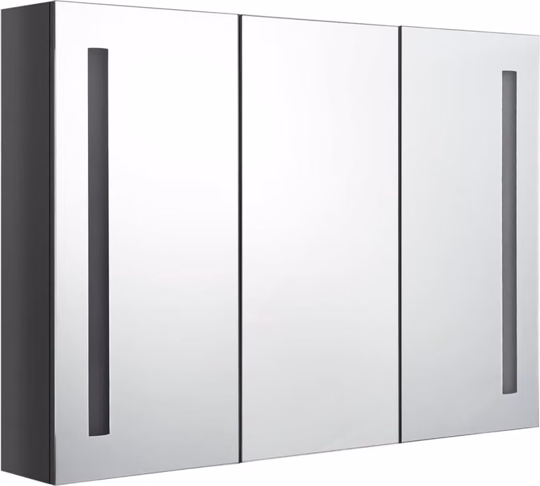 Armadietto Bagno con Specchio e LED 89x14x62 cm Grigio Lucido