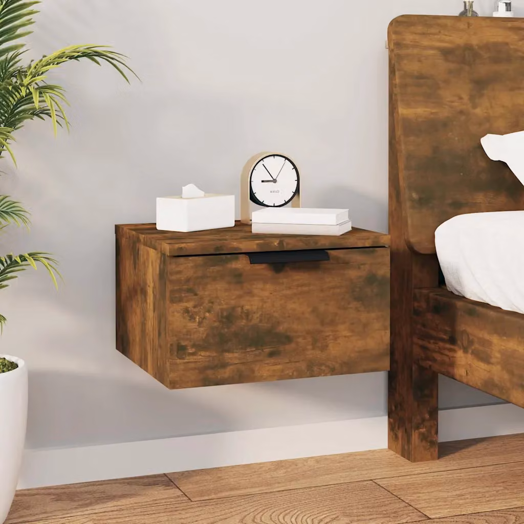 Comodino a muro vidaXL in legno Rovere Fumo marrone opaco L: 34 cm, P: 30 cm, H: 20 cm