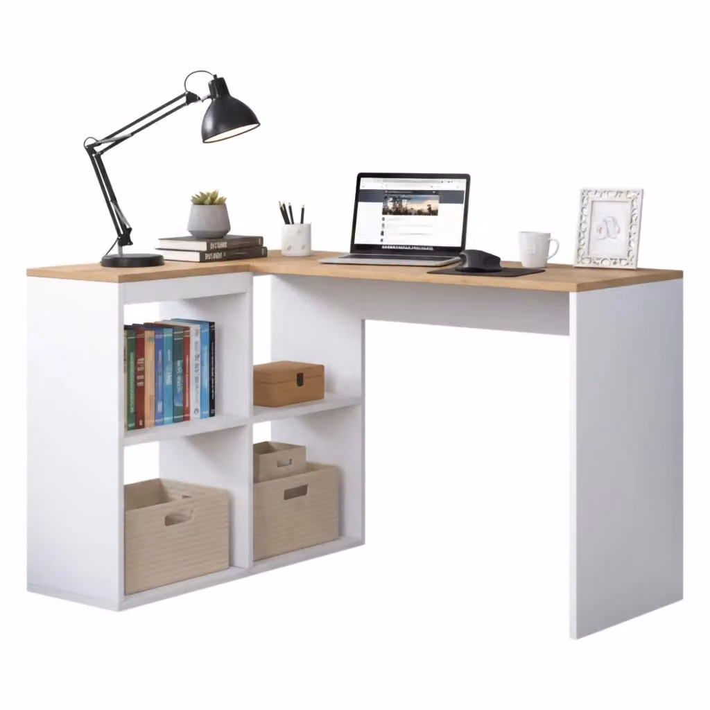 Scrivania Angolare Montone DMORA Bianco e Rovere L/P/H: 120 x 50 x 74.8 cm – 2